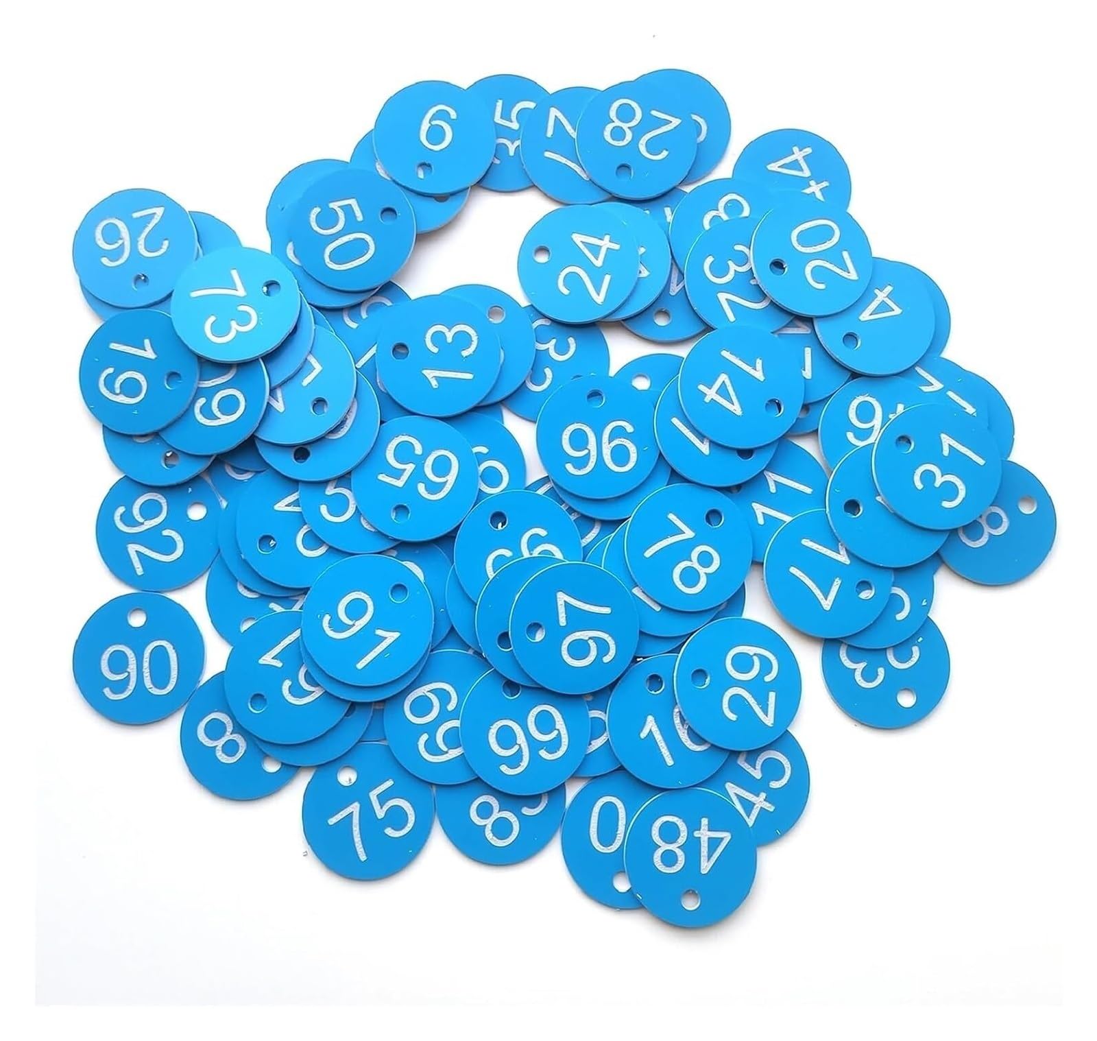 Nummernschilder aus Kunststoff ABS-Nummernschilder mit Gravur, 500 Stück, mehrfarbig, 3,5 cm, rund, fortlaufend(1-500 Sky Blue White)