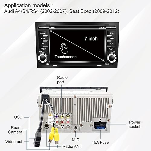 Miniatura 7 de Amaseaudio Wince - Estéreo para automóvil, 2 DIN, compatible con Audi A4 S4 RS4, pantalla táctil de 7 pulgadas, DSP+, reproductor de DVD en el