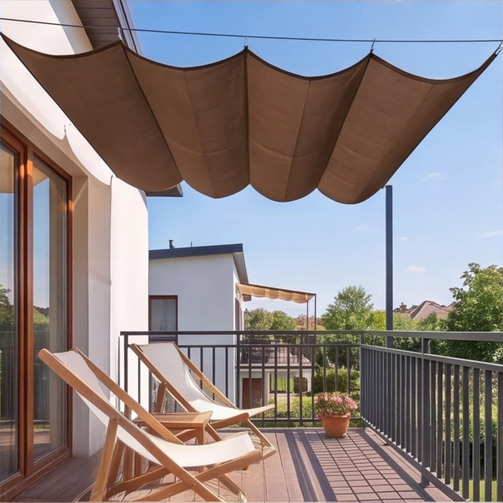 Voile d'ombrage vague rétractable pergola balcon terrasse brun