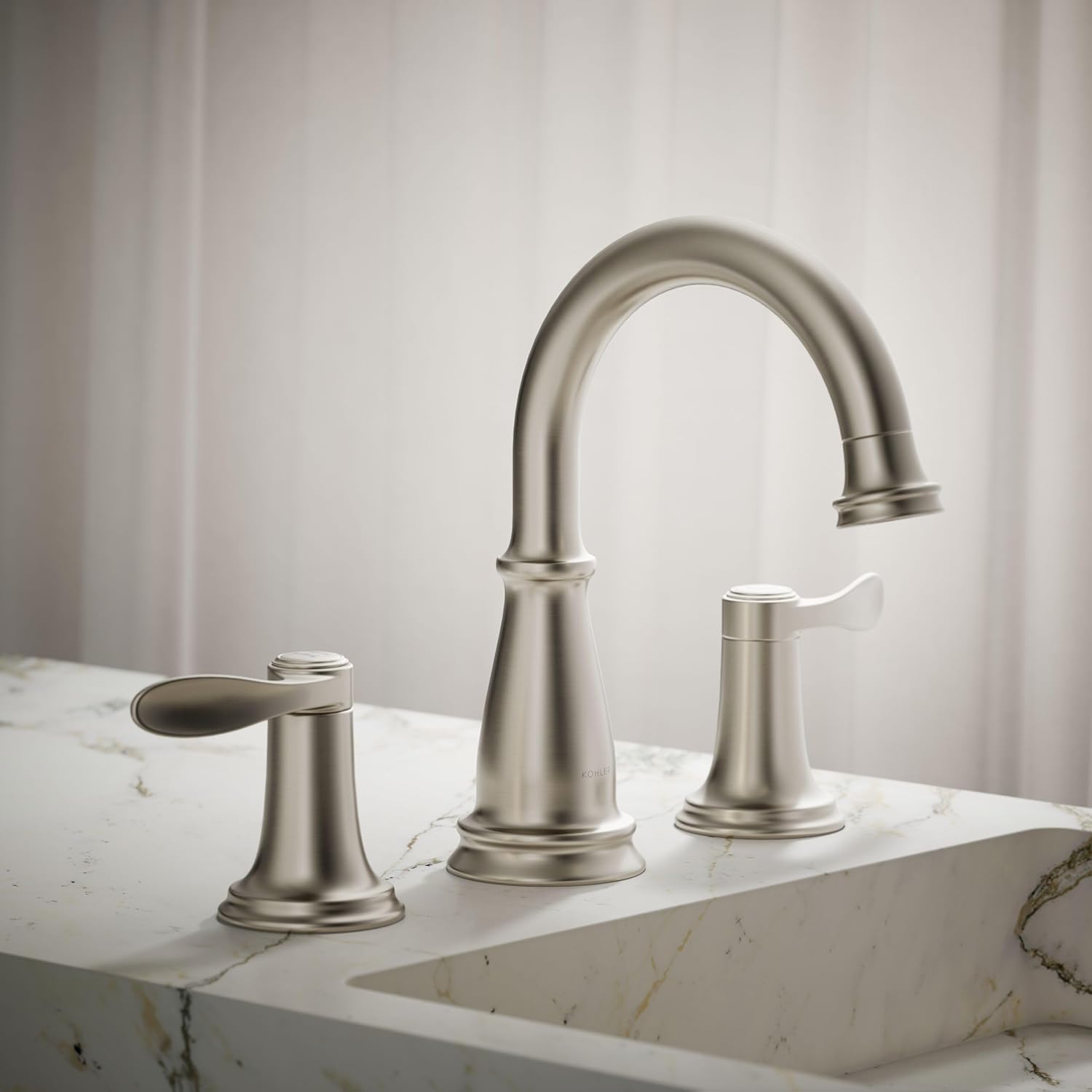 KOHLER K-27380-4-BN Bellera® Widespread Bathroom Sink Faucet, 1.2 GPM, Traditional Design, Vibrant Brushed Nickel