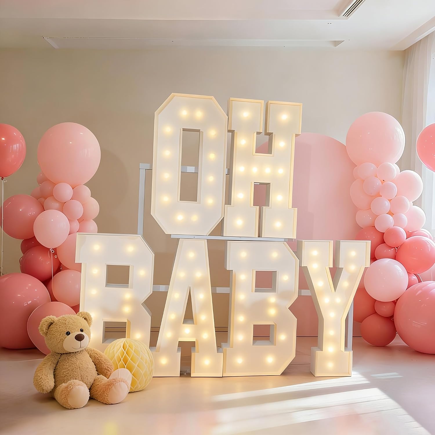 5FTOHBABY large letter light, suitable for baby parties, baby showers, birthdays, etc., with light strings, add absolute highlights to your party, kt foam board material, self provided hot-melt gun