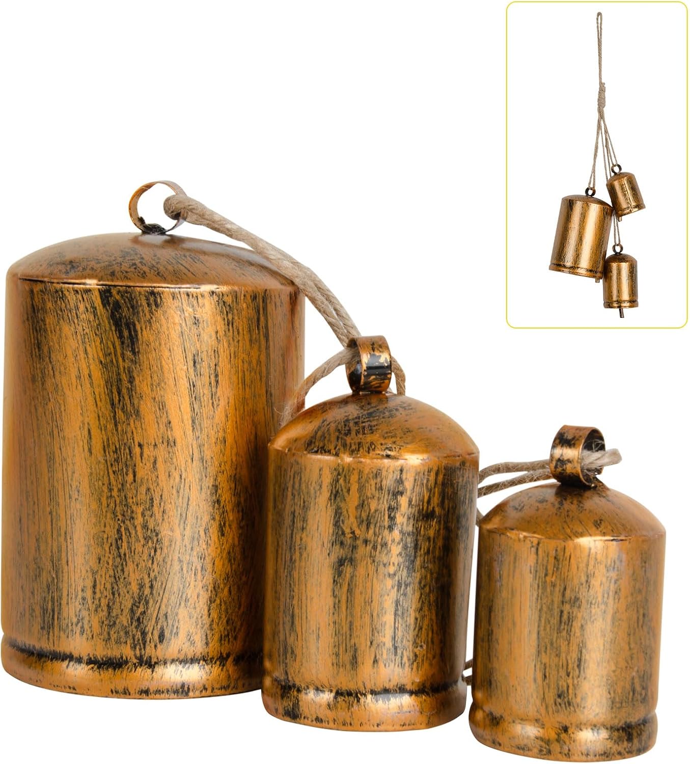 3 Cow Bells Christmas Deco, Decorative Rustic Bell with