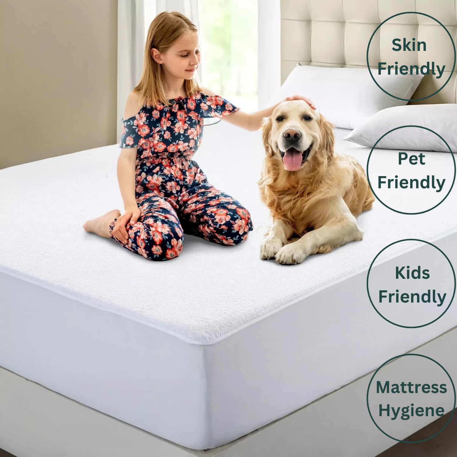 NON Sticky cotton Waterproof Top Split King Mattress Protector, 28" Flex Head Terry Cotton Fitted Cover for Sleep Number Adjustable Bed 78" x 80", Deep Pocket Fits 18", Solid White