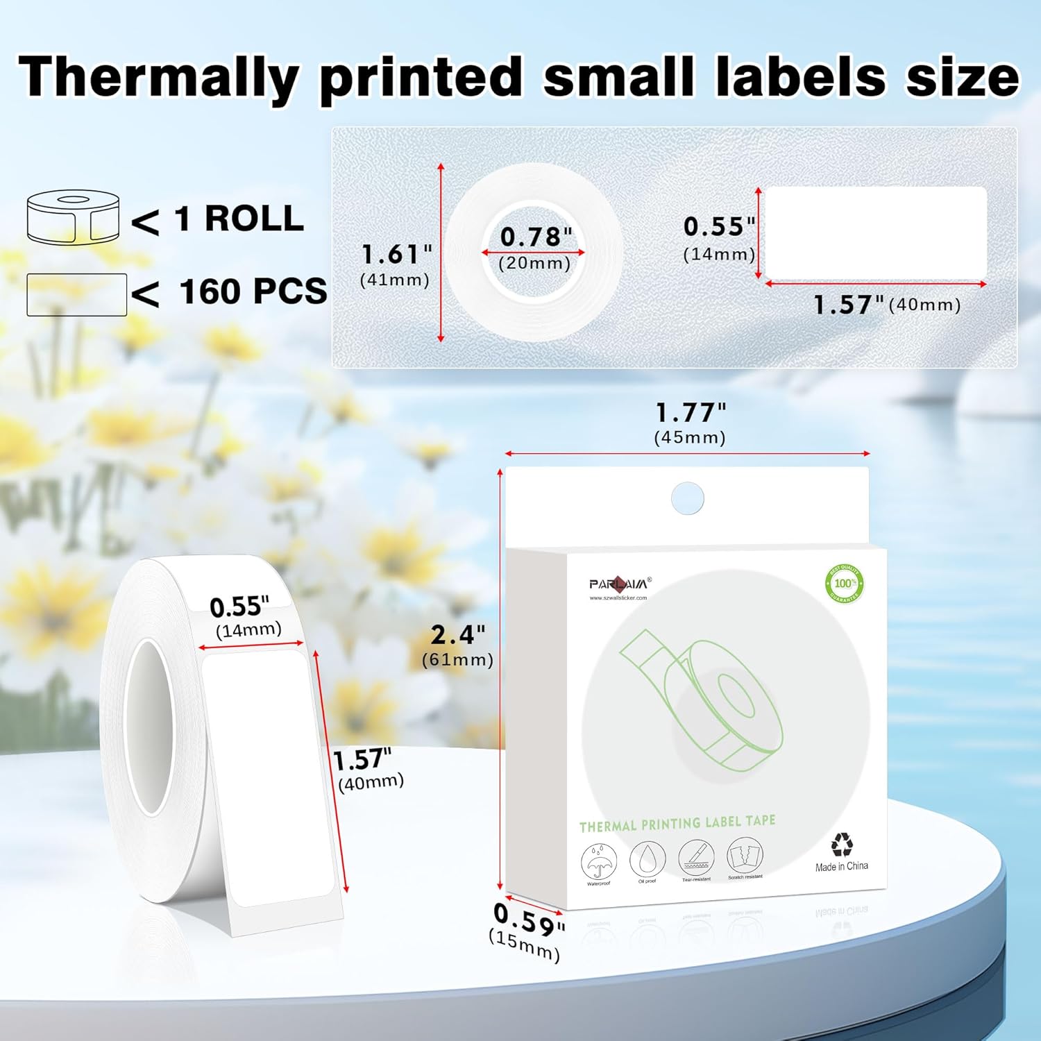 PARLAIM Label Maker Tape,Thermal Label 1/2" x11/2(14X40mm) 160 Labels/Roll,Thermal Sticker Compatible with D30 Label Printer,Self-Adhesive Label Tape for for Home Office Small Business (White) - Image 2