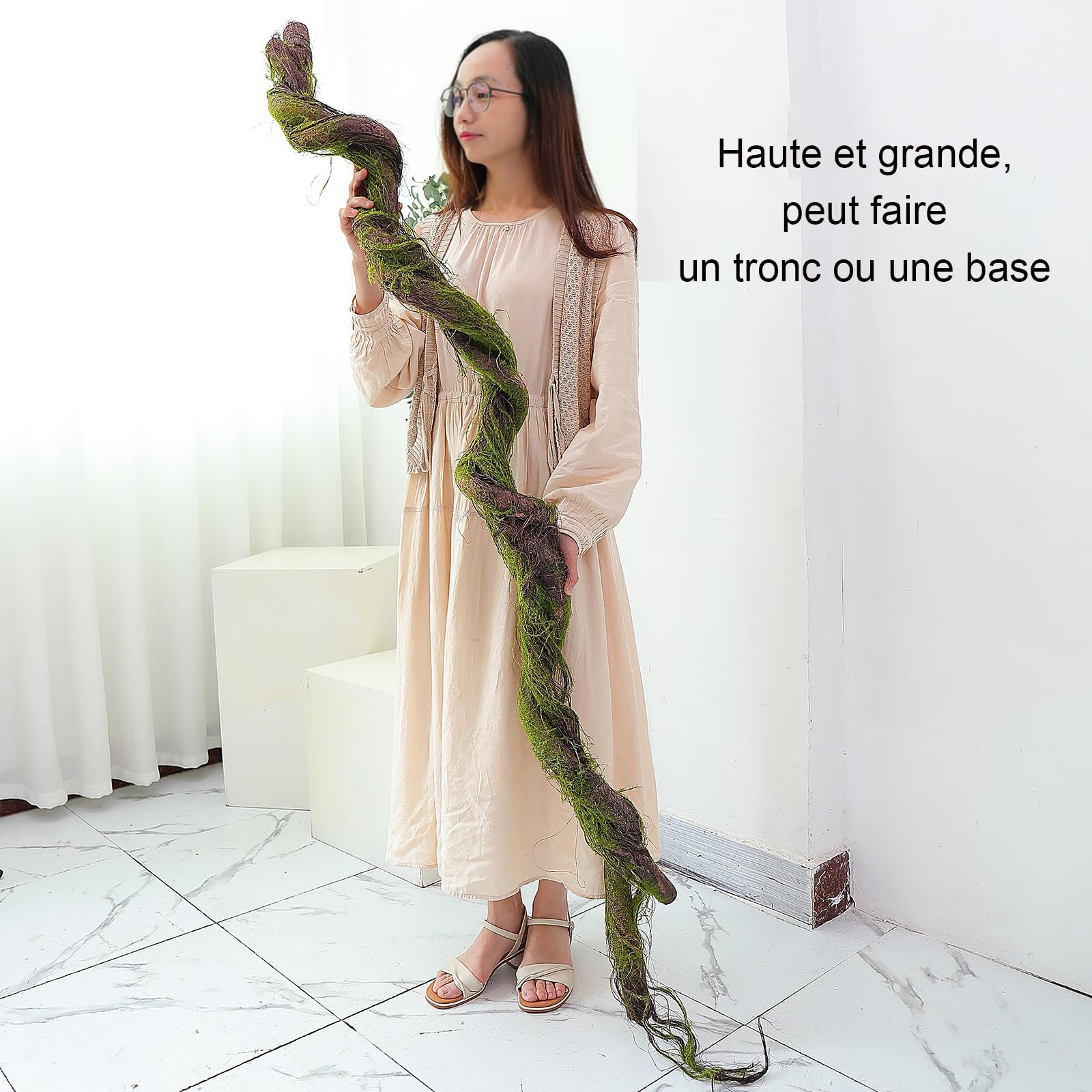 190cm/74.8inch Lin Soie Gros Tronc d'arbre Artificiel Pliable Faux Branches d'arbre Vigne Guirlande Plantes de Raisin Vert Rattan pour 3D Mur Suspendu Jardin extérieur Maison Halloween décoration