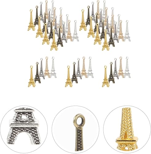 Miniatura 3 de EXCEART 60 piezas Mini colgantes de simulación Torre Eiffel colgantes colgantes colgantes para joyería DIY llavero accesorios (color al azar), Zinc,