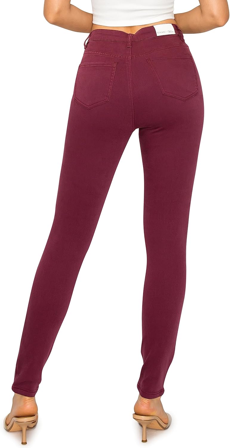 KHAKI & BLUE Women’s The Everyday Garment-Dyed Skinny Jeans – High Rise Comfy Soft Stretchy Casual Pants 79352JDM405_BGD 12 Burgundy