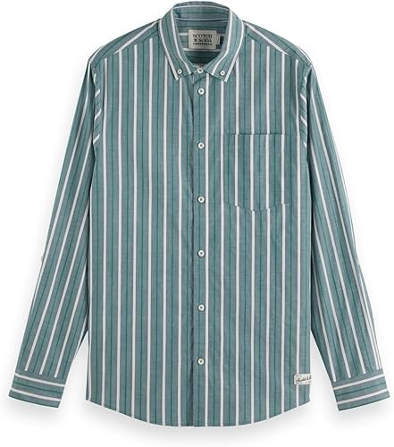 Scotch & Soda Regular-Fit Shirt Camiseta Hombre, Pitch Green Pinstripe, S