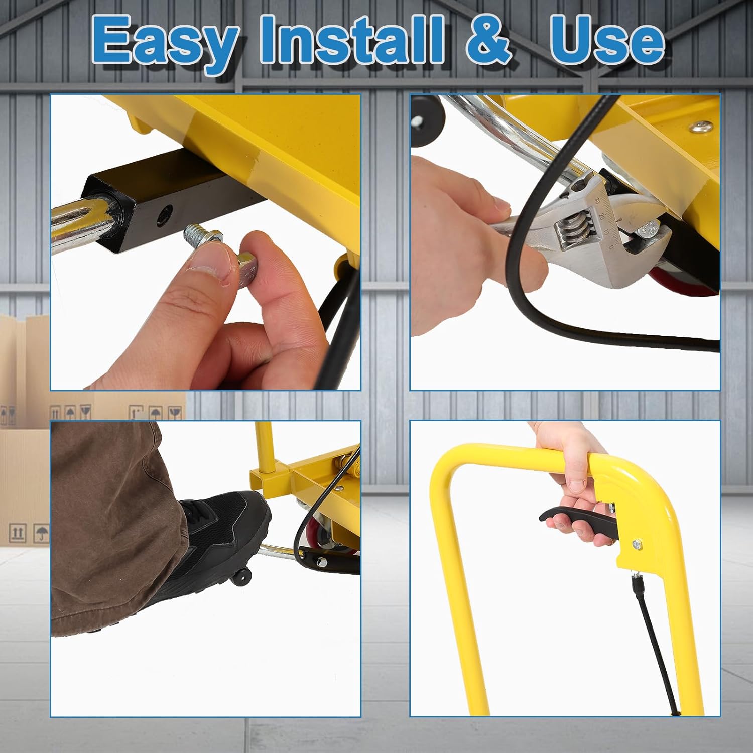 Heavy Duty Hydraulic Lift Table Cart 500LB Capacity, Single Scissor Lift Table with 28.5'' Lifting Height, Non-Slip Platform & Locking Wheels for Garage, Warehouse, Workshop, Yellow