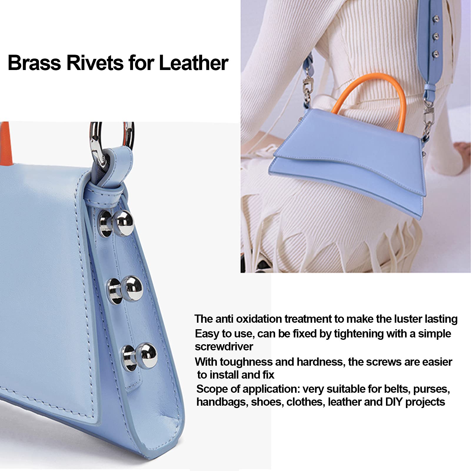 20 Sets Rose Gold Rivets, Brass Round Button Studs Double Cap Metal Rivets Handbags Studs with Screw for Leather Crafting (lst7X6mm)