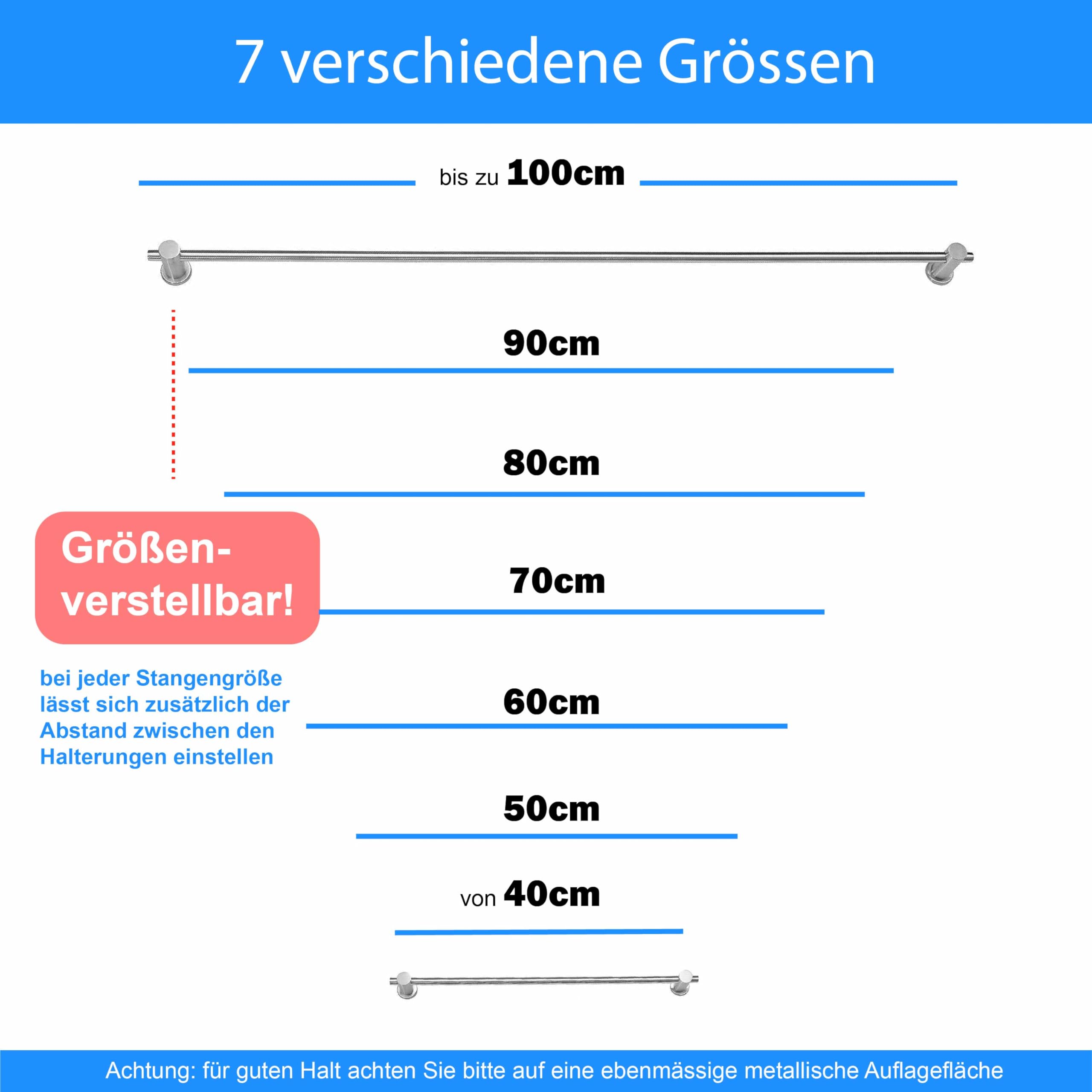 Edelstahl Handtuchhalter mit Magnethalterung – 7 Längen 40–100 cm – Ohne Bohren, extra Starke Neodym-Magnete, rostfrei, vielseitig für Bad, Küche & Heizung (70cm)