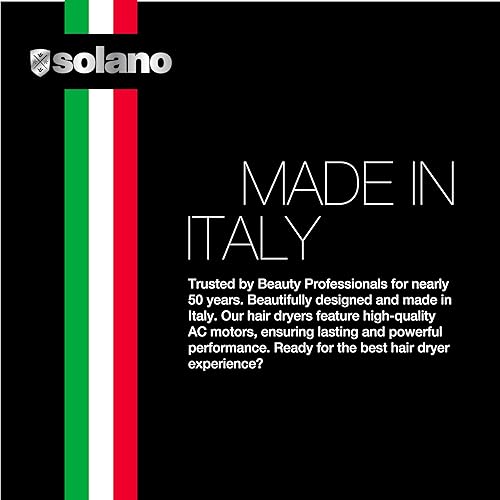 Miniatura 5 de Solano Vero Rosso Ceramic Ionic Hair Dryer  Fast Drying 1600 Watt Lightweight Blow Dryer  Quiet + Ergonomic Design +Tourmaline for Added Shine and