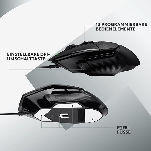 Logitech G G502 X Wired Gaming Mouse - LIGHTFORCE hybrid optical-mechanical primary switches, HERO 25K gaming sensor, compatible with PC - macOS/Windows - Black - 5