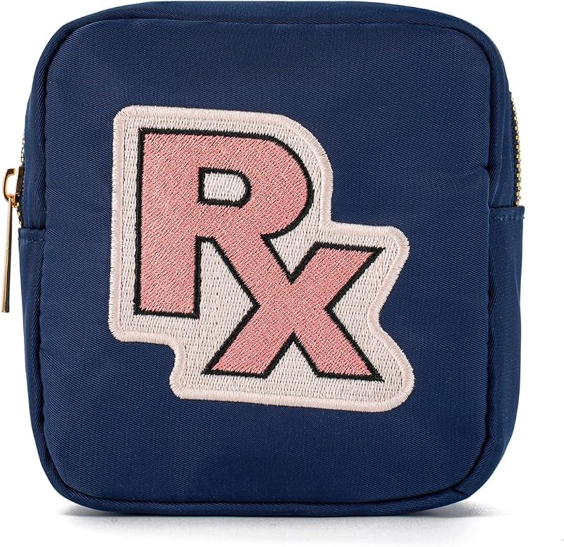 Necessaire pequena de nylon uekeboag com patches RX, Navy-Pink