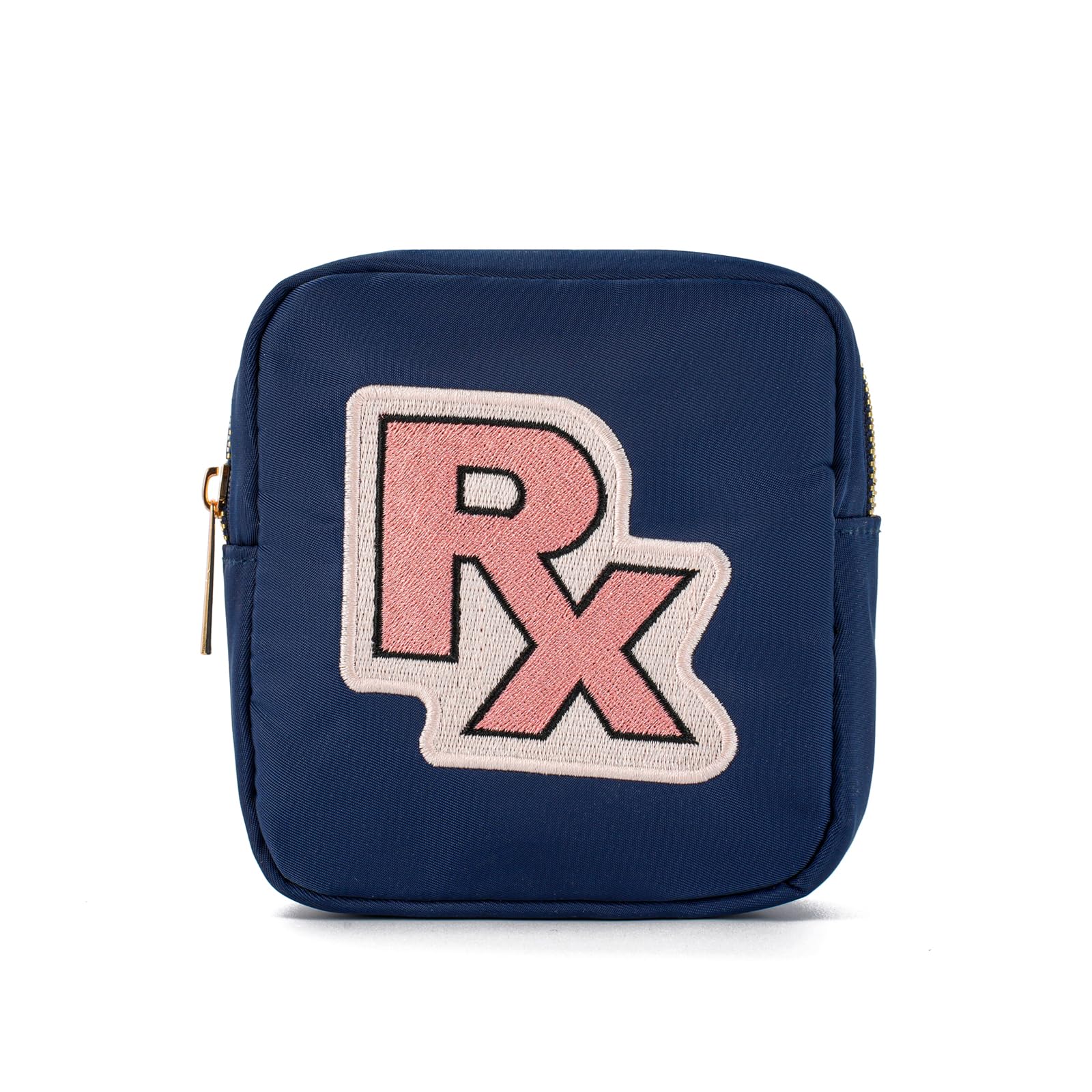 uekeboag Personalized Small Nylon Rx Cosmetic Bag, Cute Chenille Letter Patch Medicine Drug Pouch with Zipper,Preppy Makeup Travel Vitamin Bag for
