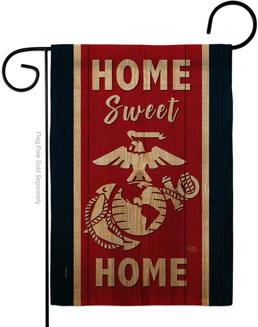 Home Sweet Marine Corps Garden Flag Set Wall Holder Armed Forces USMC Semper Fi United State American Military Veteran Retire Official Small Gift Yard House Banner Double-Sided Made In USA 13 X 18.5