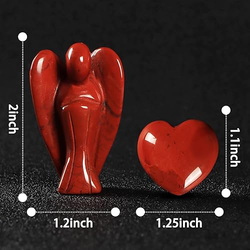 Miniatura 3 de Artistone Juego de piedras de ángel de la guarda de bolsillo y corazón, figuras de ángel de cristal curativo natural con pequeñas piedras preciosas