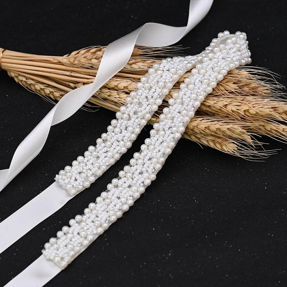 Perlen Strumpfgürtel Brautgürtel Hochzeitsgürtel für Frauen Perlengürtel Brautschärpe Perlenkleidgürtel Hochzeitsaccessoires Brautgürtel-Champagner, 275 cm
