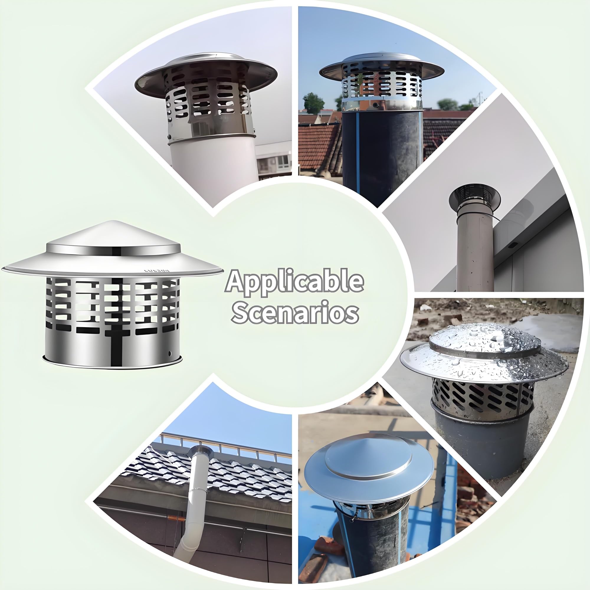acciaio inox Cappelli per camino per esterno, 3 4 6pollici pioggia copertura per Sfiato del tetto tubo scarico Hood, Tubo stufa Cappello per camino per pioggia neve detriti protezione(200mm/7.9in)