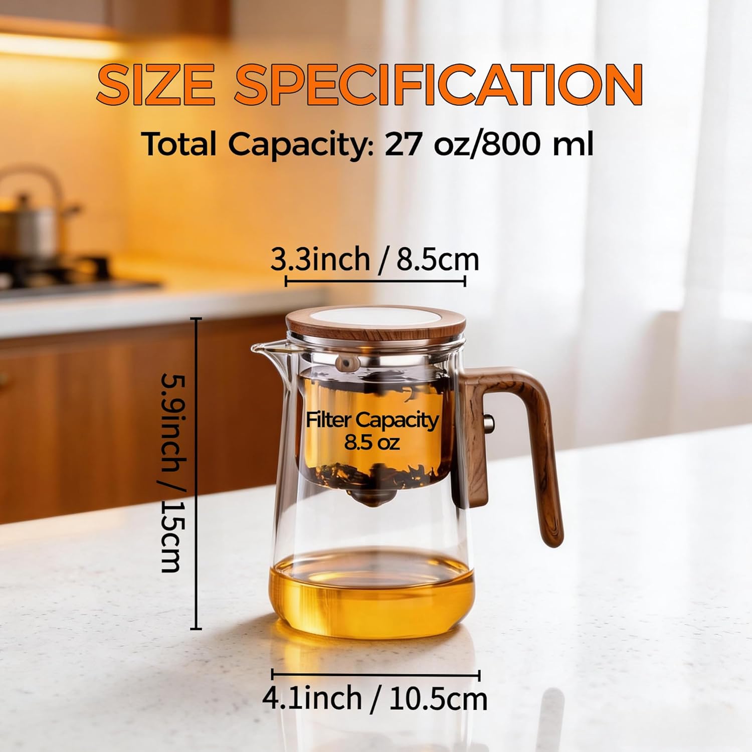 Enchanted Tea Pot, Magic Tea Pot for Loose Leaf Tea Steeper, Heat Resistant Borosilicate Glass Teapot with Tea Infuser, Ideal Gift for Tea Lovers - 27 oz (800 ml)