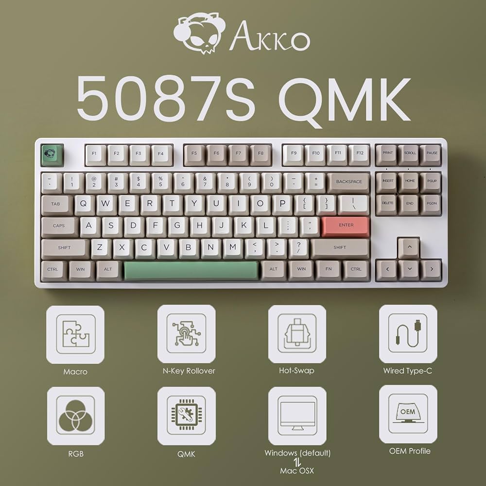 キーボード Akko Mint 5087S SP QMK Amazon | Akko QMK TKL 有線メカニカルゲーミングキーボード RGB