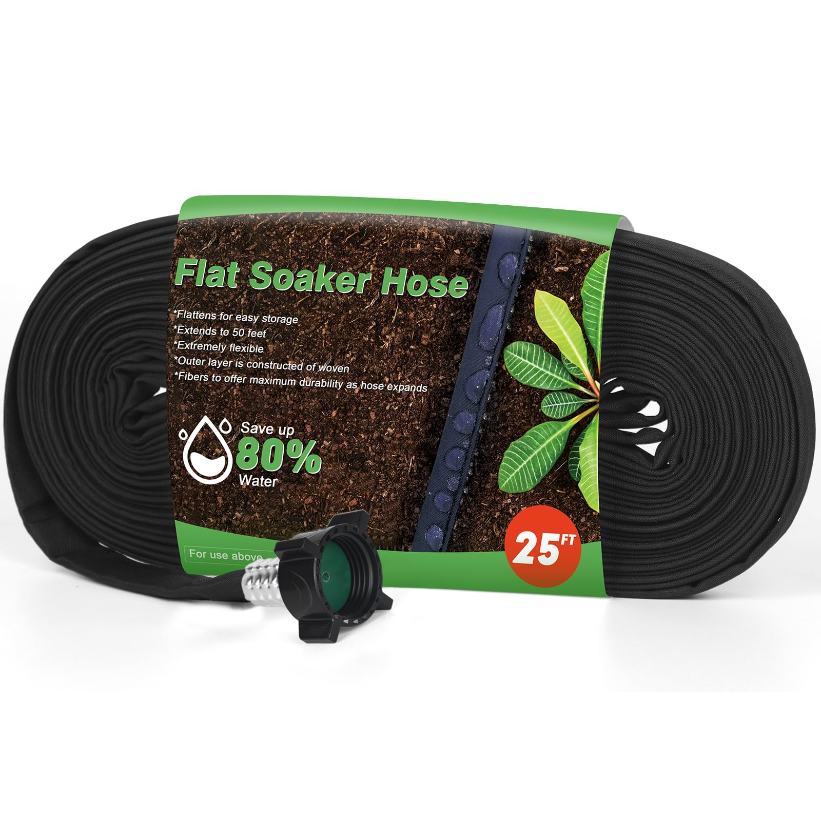 HZGREEN Flat Soaker Hose 25FT,Drip Hose for Garden Beds Linkable Irrigation System Lightweight and Easy Watering for Tree Plant and Save 80% Water for You(25FT)