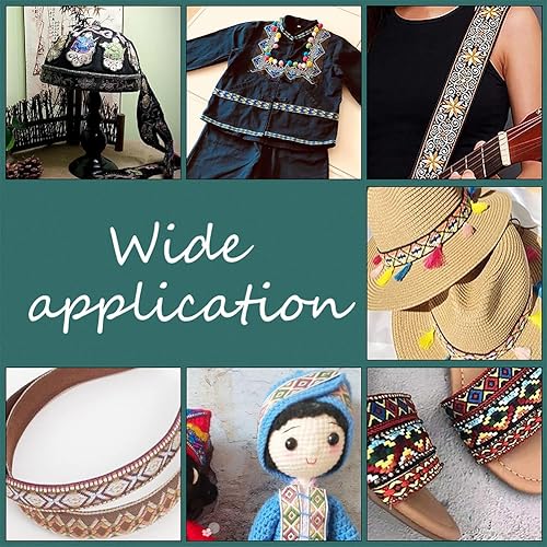 Miniatura 5 de PH PandaHall Cinta de jacquard azul de 7.66 yardas, 1-78 pulgadas1.9 in, cinta tejida floral embridada, tela bohemia, cinta de coser étnica jacquard