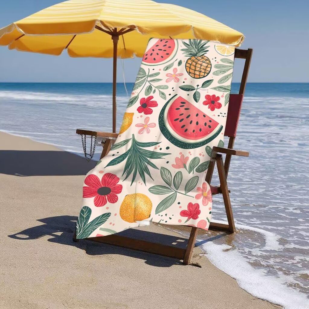 Telo Mare XXL 220x100cm/35x70cm, 2 Set Telo Mare Microfibra Frutta Asciugamano Palestra Uomo, Antisabbia, Leggero, Asciugatura Rapida, Teli da Spiaggia Grandi Accessori per Camping Natation Yoga A-45
