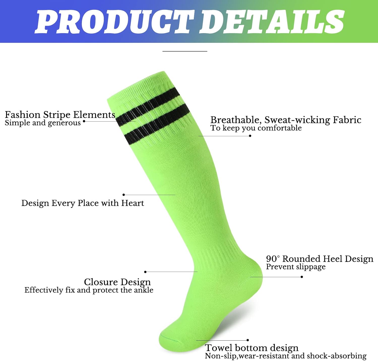 Unittype 6 Pairs Kids Toddler Soccer Socks Youth Stripes Football Socks Christmas Gift for Boys Girls 4-14 Years Old - Image 4