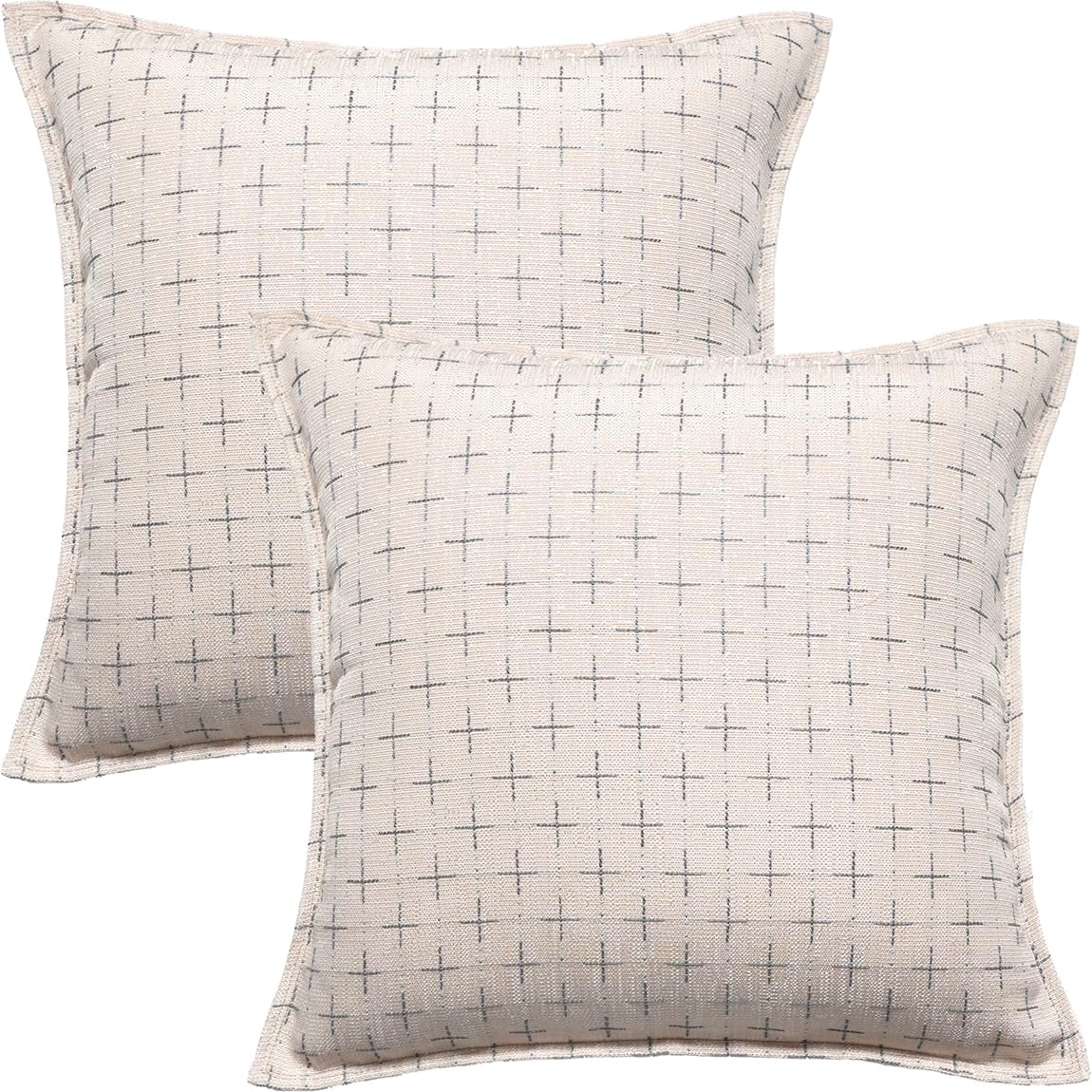 HOMTRYLIC Cushion Covers 40X40cm Decorative Throw Pillows Covers Set of 2 Soft Woven Textured Farmhouse Cushion Pillow Cases with Flange Edge for Sofa Bed Couch Home Decor, Beige
