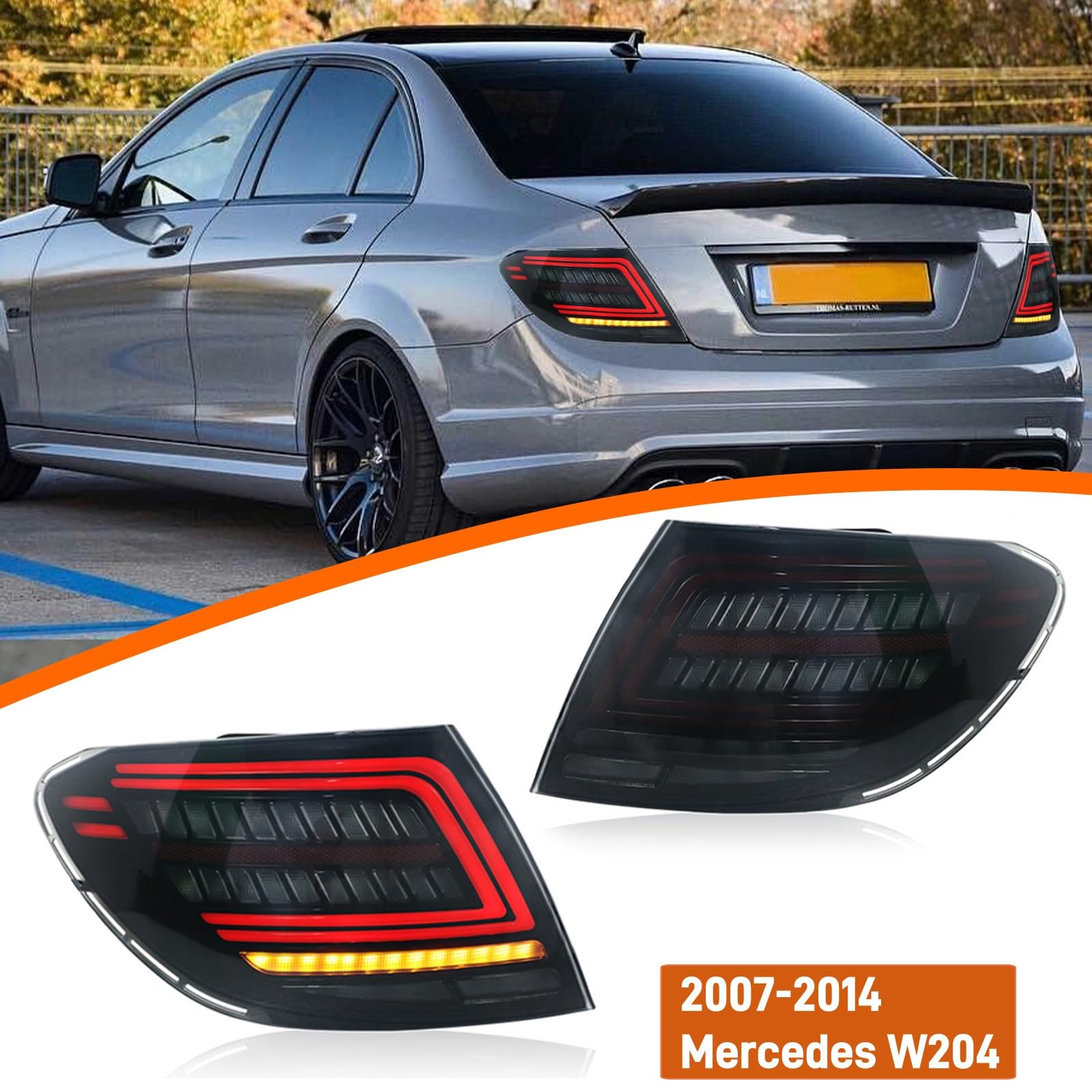 Lampa tylna zespolona Tylne światła LED do samochodu pasujące do Benz W204 2007-2014 Animacja tylne lampy tylne LED montaż świateł(Smoke)