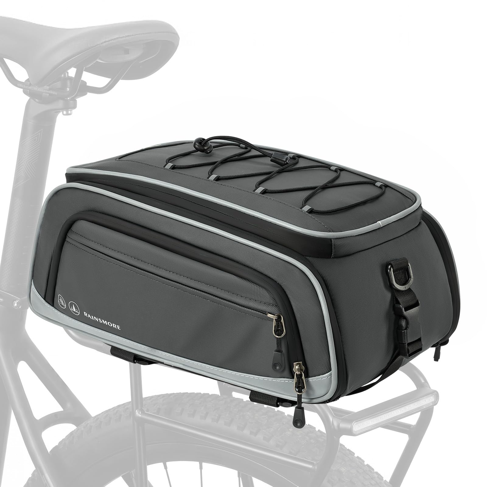 RAINSMORE Fahrradtaschen für Gepäckträger 15L-23L Erweiterbar Wasserdicht Fahrradtasche Hinten mit Reflektierend Regenschutz Fahrrad Gepäckträgertasche für E-Bike Pendler Freizeitradfahren