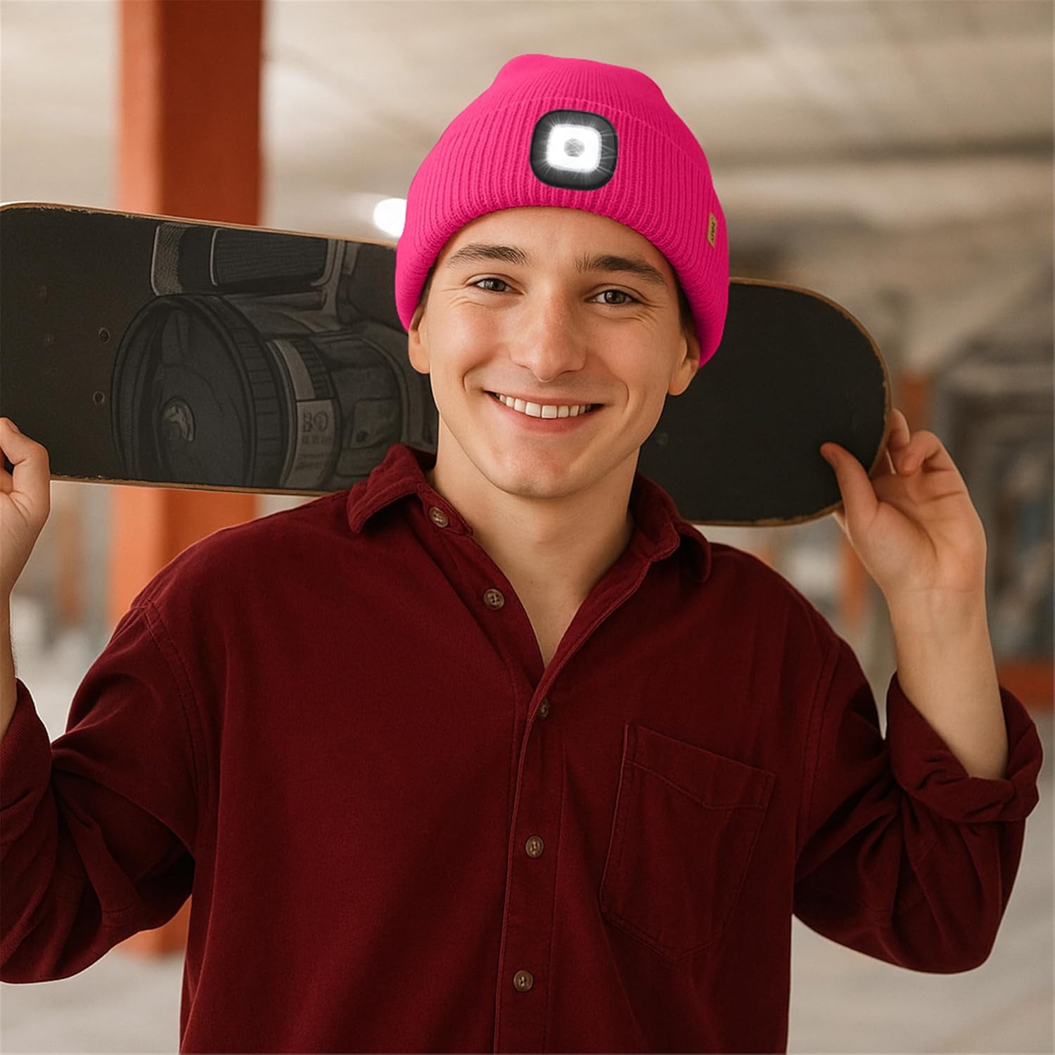 ATNKE LED Lighted Lined Fleece Beanie Hat,USB Rechargeable 4 LED Running Headlamp Cap with Light Gifts for Men and Women - Image 7