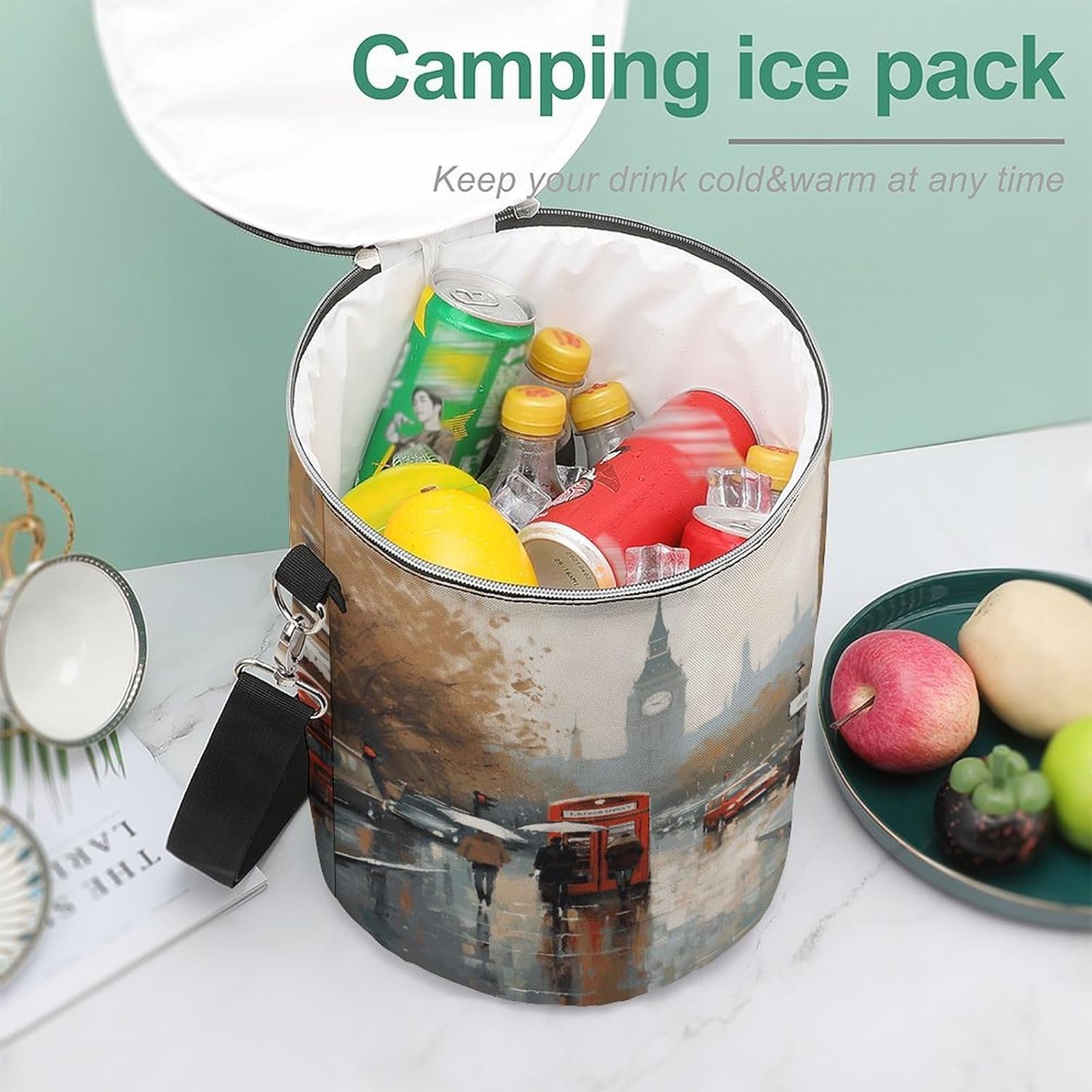 Soft Round Cooler Bags15L Collapsible Ice Chest Bag,Pomeranians Puppiesprinted Portable Leakproof Insulated Travel Cooler Bag for Picnic,Beach,Outdoor Trip