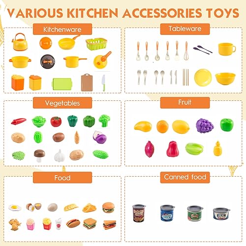Miniatura 3 de 118 piezas de mini accesorios de cocina para niños, juego de cocina de simulación con utensilios de cocina, vajilla y 2 juegos de frutas, regalo de