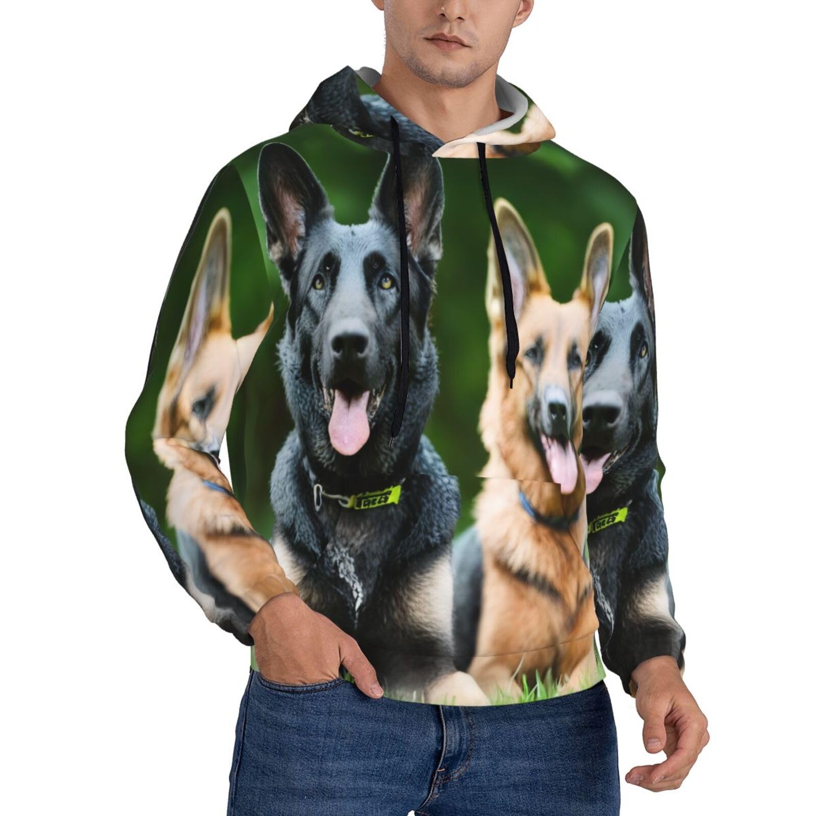 German Shepherd Dog Printed Men'S Pullover Hoodies Hooded Sweatshirt Top Casual Long Sleeve Drawstring Lightweight Hoodie With Big Pocket