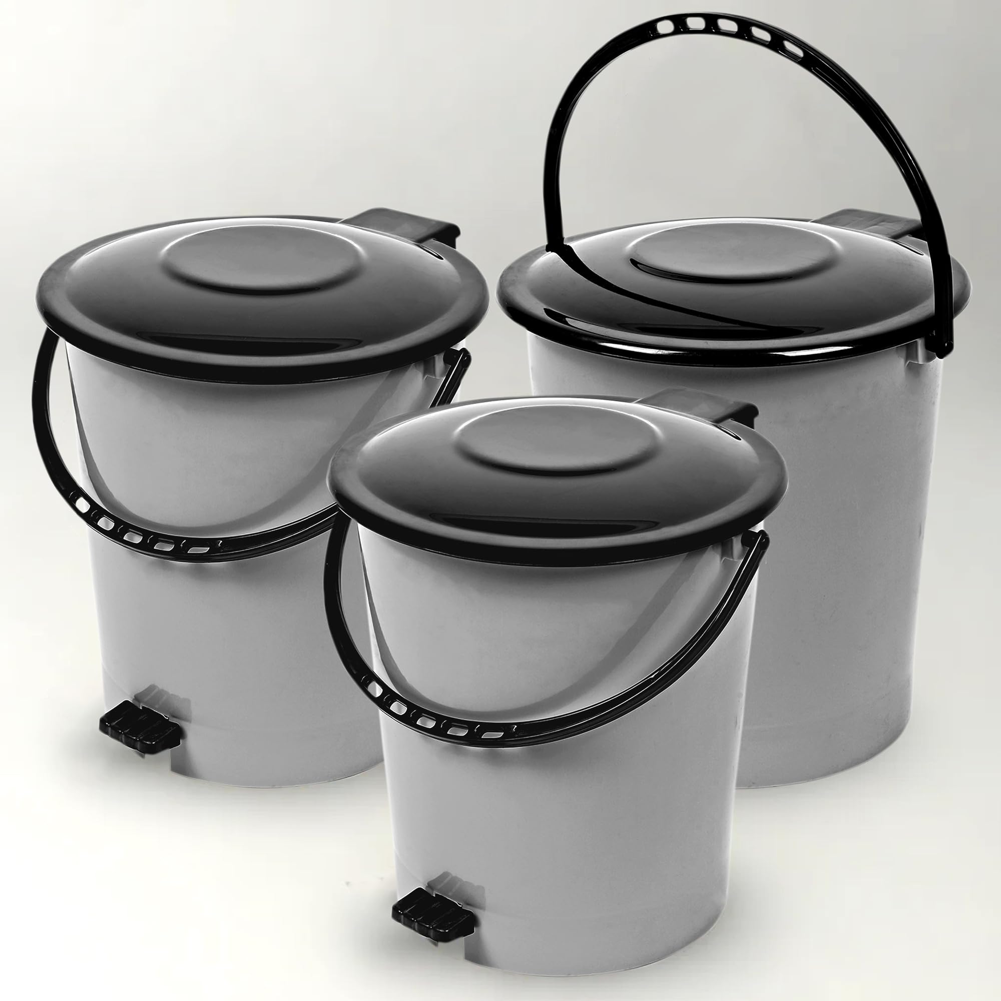 Heart Home Pack of 3 Pedal Dustbin | Dustbin with Lid | Garbage Bin with Handle | Dustbin for Kitchen-Bathroom | Wet & Dry Waste Bin | Black Dhakkan Trash Can | 10 LTR | Gray (B0CYPYTP11) Amazon Price History, Amazon Price Tracker