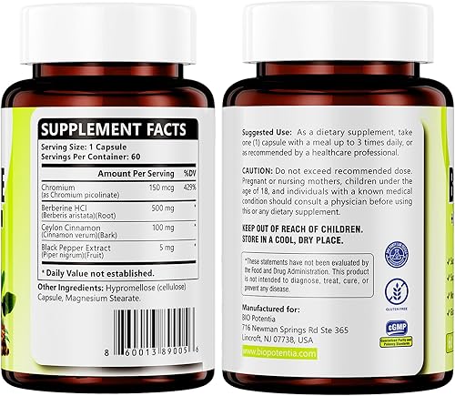 Miniatura 7 de Suplemento de berberina  Berberina 500 mg con canela de Ceilán, Fópula de absorción mejorada para el sistema inmunológico y suplemento de apoyo