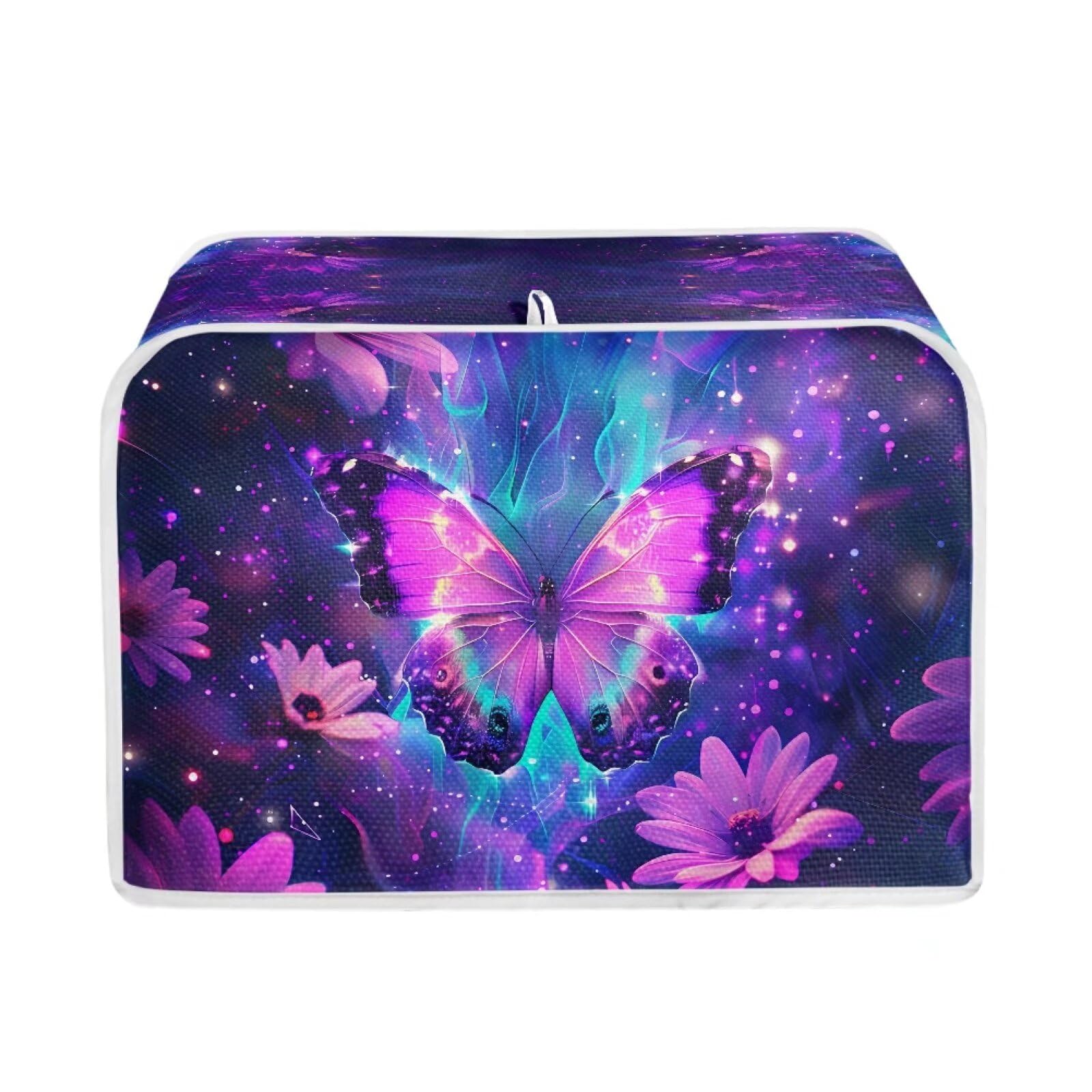 JEOCODY Toaster Cover 2 Slice Purple Butterfly Print Toaster Bread Maker Cover Quilted Two Slice Toaster Appliance Dust-proof Cover for Kitchen Dust Cover and Fingerprint Protection