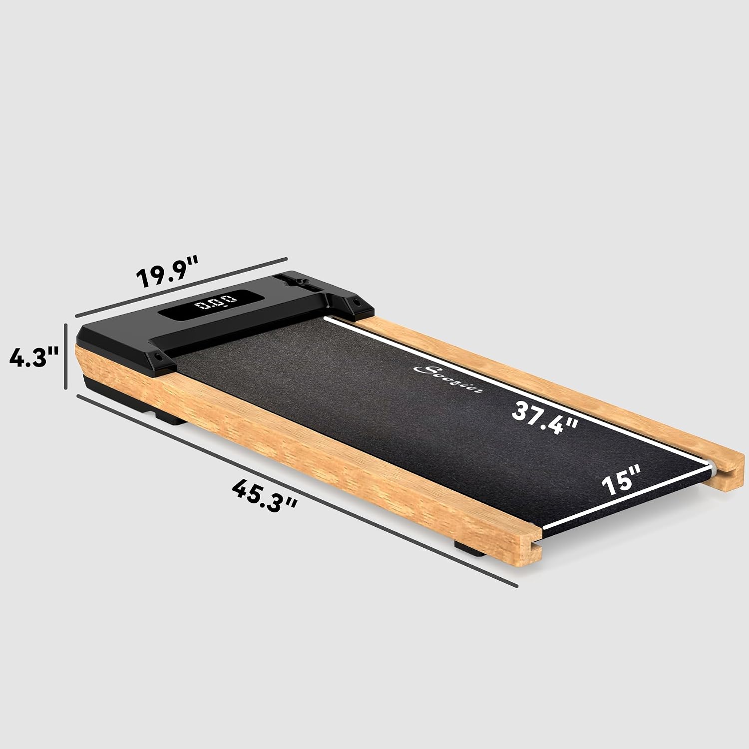 Soozier Wood Walking Pad, 2.5HP Under Desk Treadmill with Remote Control, Transport Wheels and LED Display, Quiet Walking Machine for Home Gym Office, Installation-Free