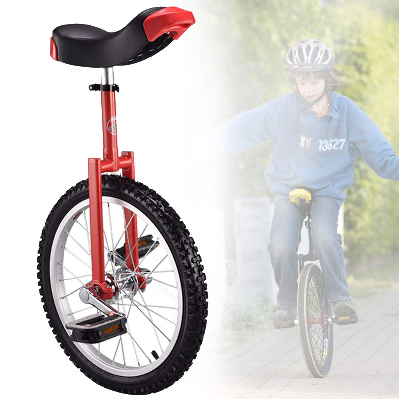 Monocycles, Monocycle à Roues de 18 Pouces for Enfants, monocycle antidérapantes, pneus Montagne, Exercice d'auto-équilibre, vélo d'équilibre, Sports Plein air, Fitness(Red)