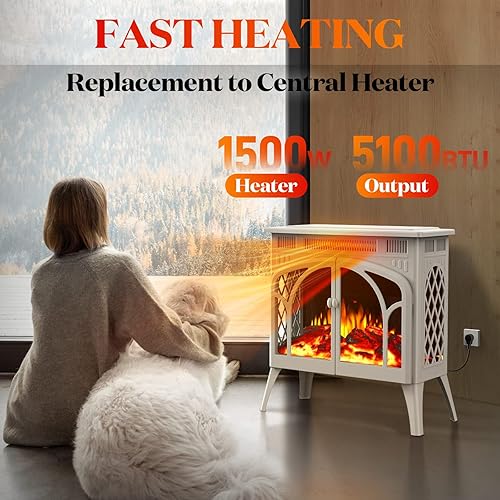 Miniatura 2 de Calentador eléctrico de chimenea, estufa de chimenea infrarroja de 1500 W con llama 3D, chimenea eléctrica de 5100 BTU con control remoto, 16