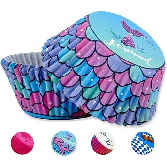 Pack of 100 Muffin Cases Paper Mermaid Muffins Baking Cups Paper Baking Moulds Muffin Cupcake Moulds Paper Cases Liners Wrapper Cases for Baking Dessert Party Birthday Wedding