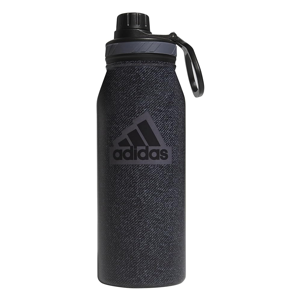 adidas 1 Liter (32 oz) Metal Water Bottle, Hot/Cold Double-Walled Insulated 18/8 Stainless Steel, Twill Black/Black/Grey Five, 32 Ounces