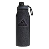 adidas 1 Liter (32 oz) Metal Water Bottle, Hot/Cold Double-Walled Insulated 18/8 Stainless Steel, Twill Black/Black/Grey Five, 32 Ounces