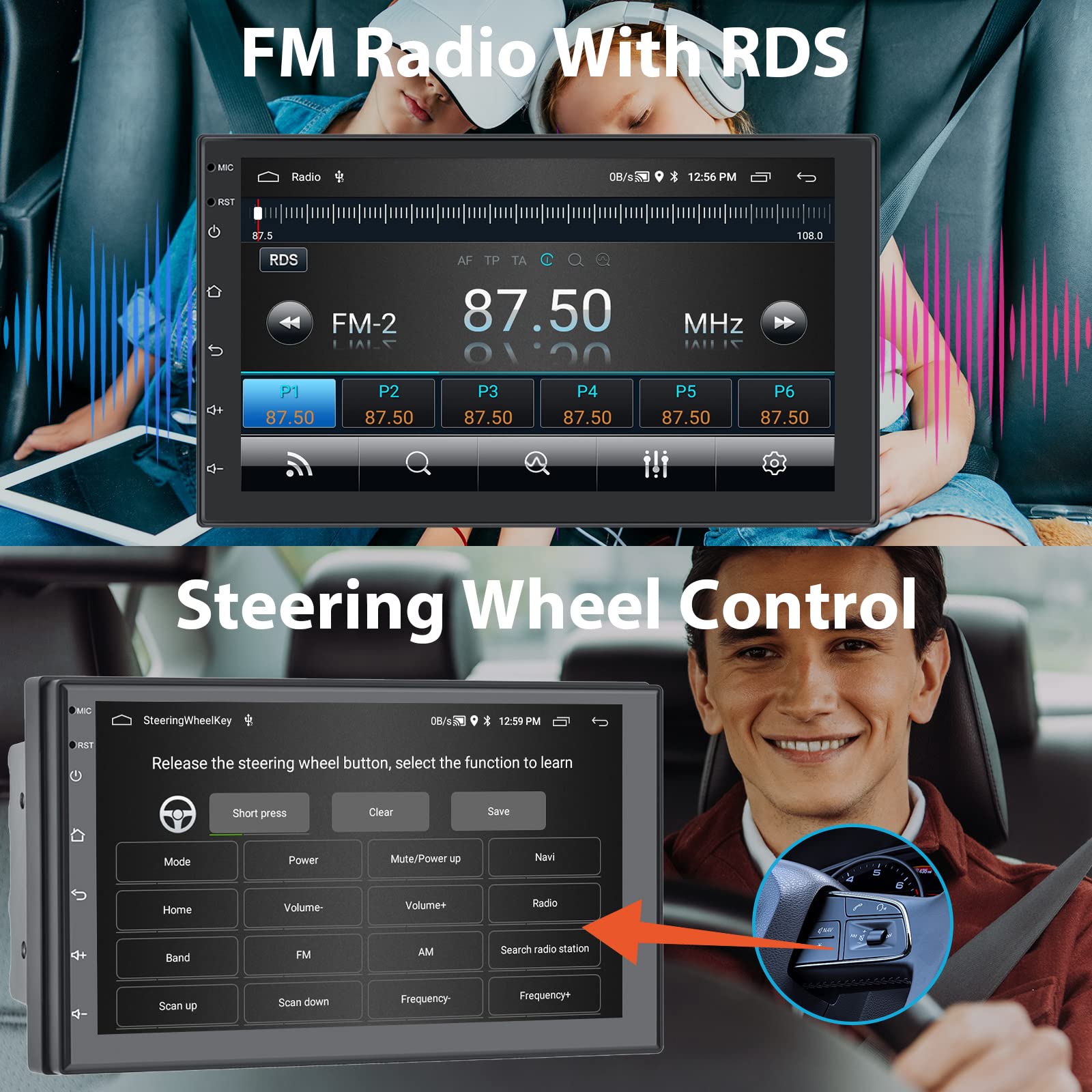 Hodozzy 2G+64G Android Autoradio 2 Din Carplay sans Fil Android Auto, Radio Voiture Android 7 Pouces écran Tactile avec Lien Miroir GPS Bluetooth, HiFi, FM/RDS Radio, WiFi, USB,AHD Caméra Recul