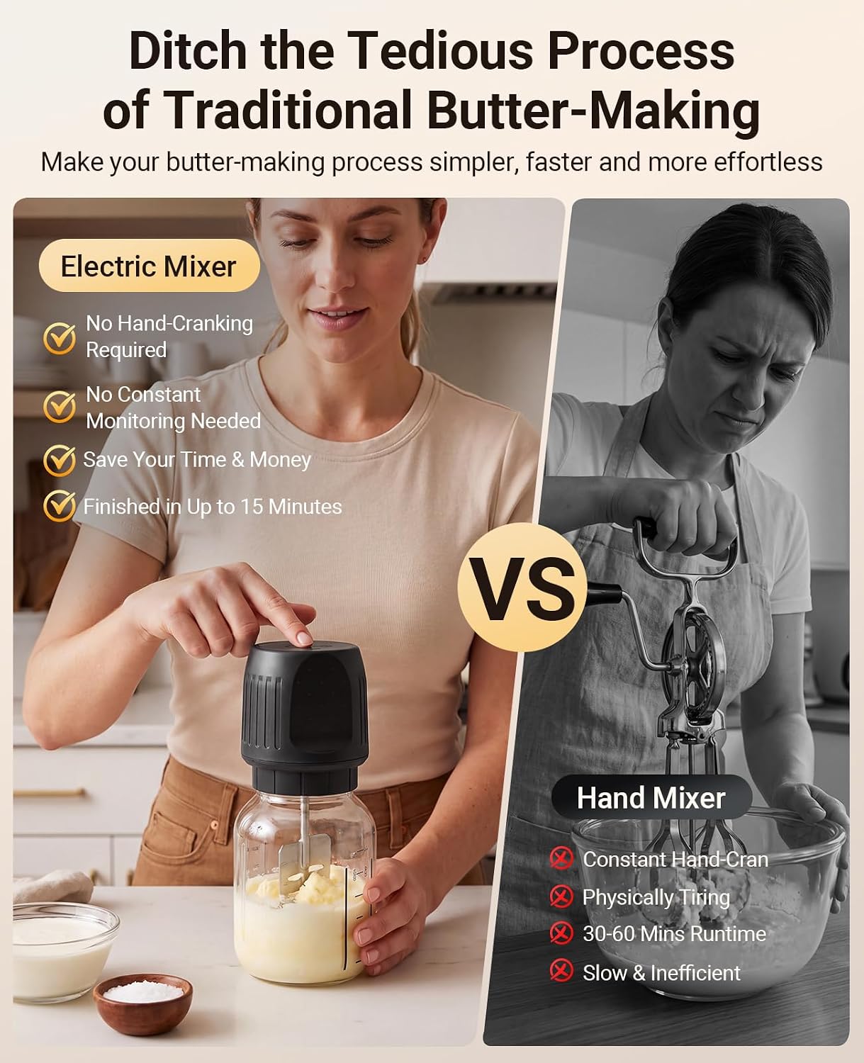 Electric Butter Churn - 50oz Glass Jar, One-Touch Automatic Butter Maker