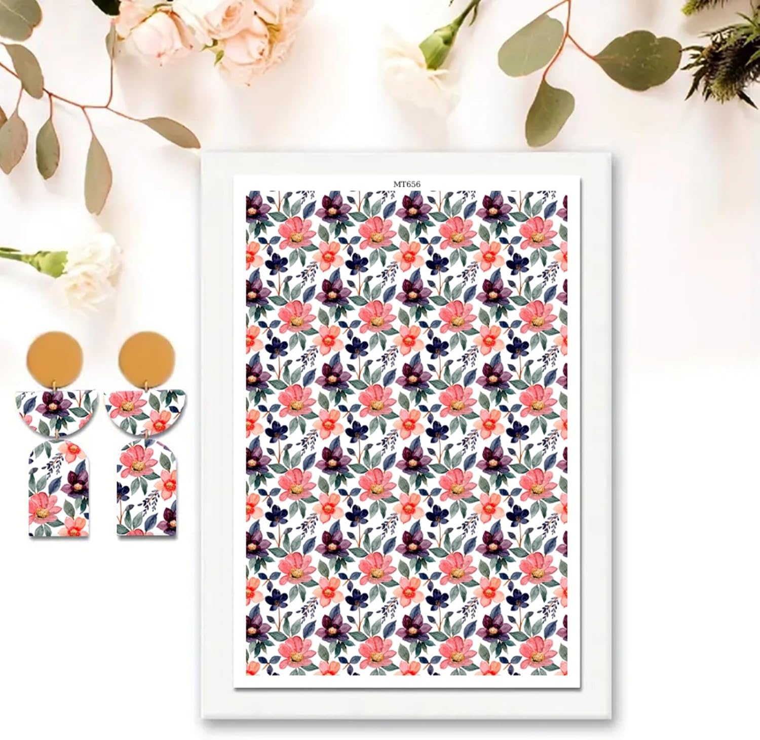 Briartw 10 Sheets Polymer Clay Transfer Paper - Floral Harmony Pattern - Per Sheet 5.82 x 3.93 inch - Water-Soluble Transfer Sheets Disposable Stickers for DIY Clay Jewelry Earrings Making