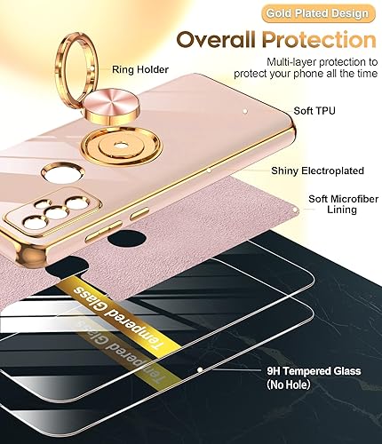 Miniatura 2 de LeYi Funda para Moto G Play 2023 con protector de pantalla de vidrio templado (paquete de 2) Soporte de anillo giratorio de 360, soporte magnético,