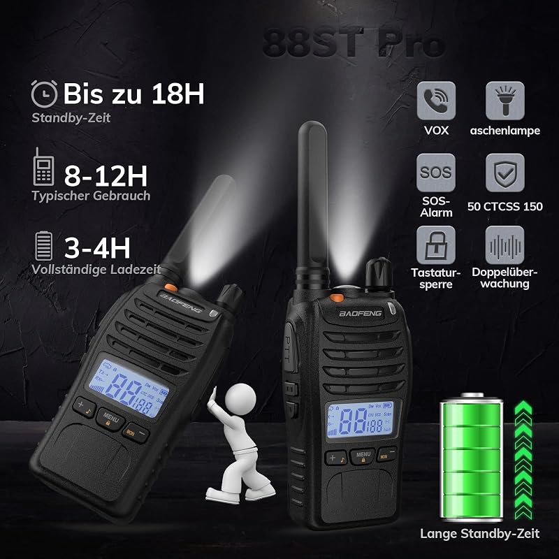 BAOFENG BF-88ST Pro PMR446 tölthető walkie talkie készlet LCD VOX kettős figyelés asztali töltő fülhallgató 2 db